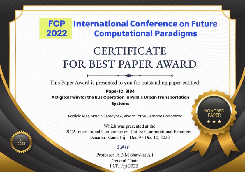 Best paper award at the International Conference on Future Computational Paradigms
