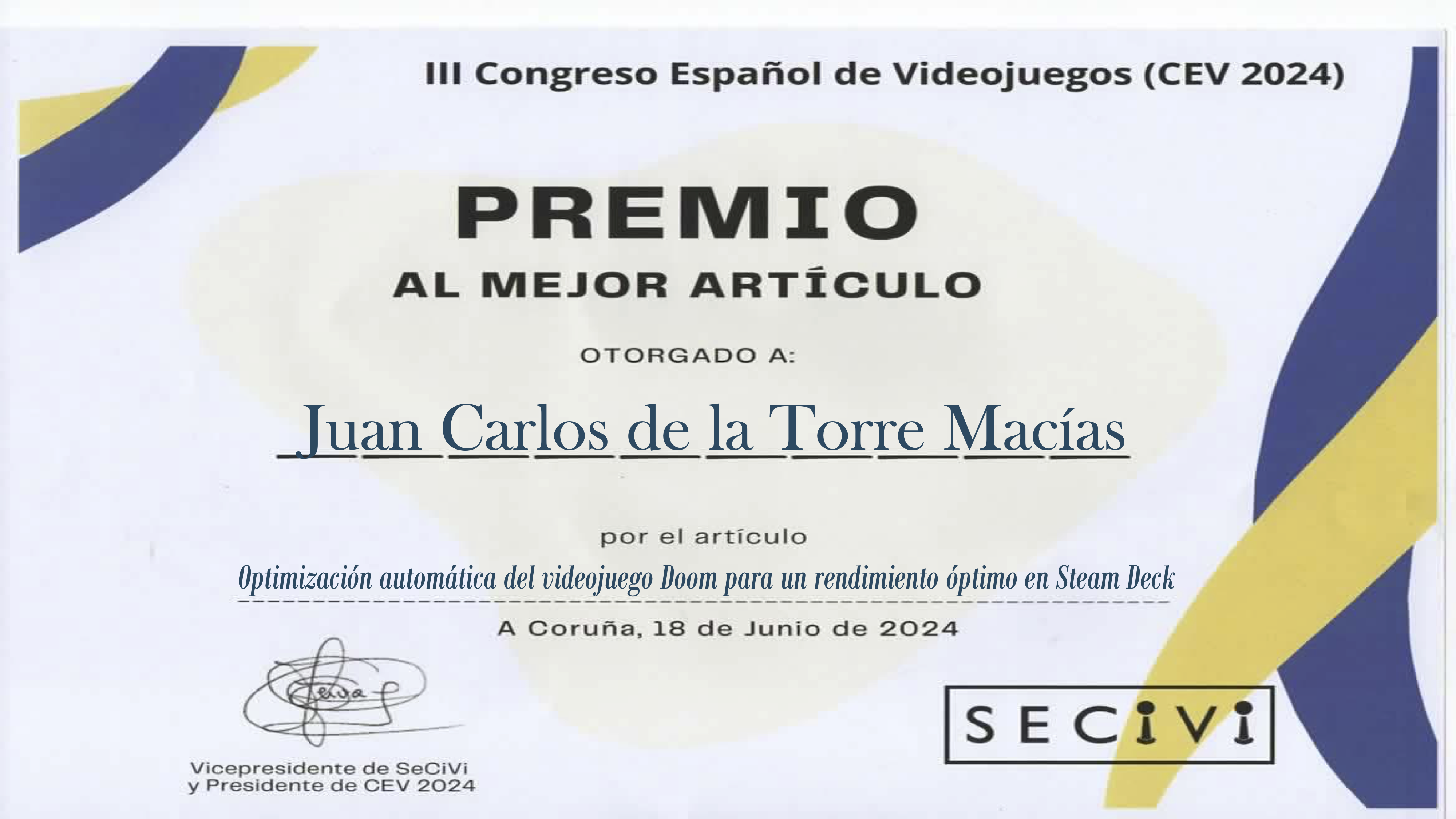 Best Paper Award in Conferencia Española de Videojuegos (CEV 2024)