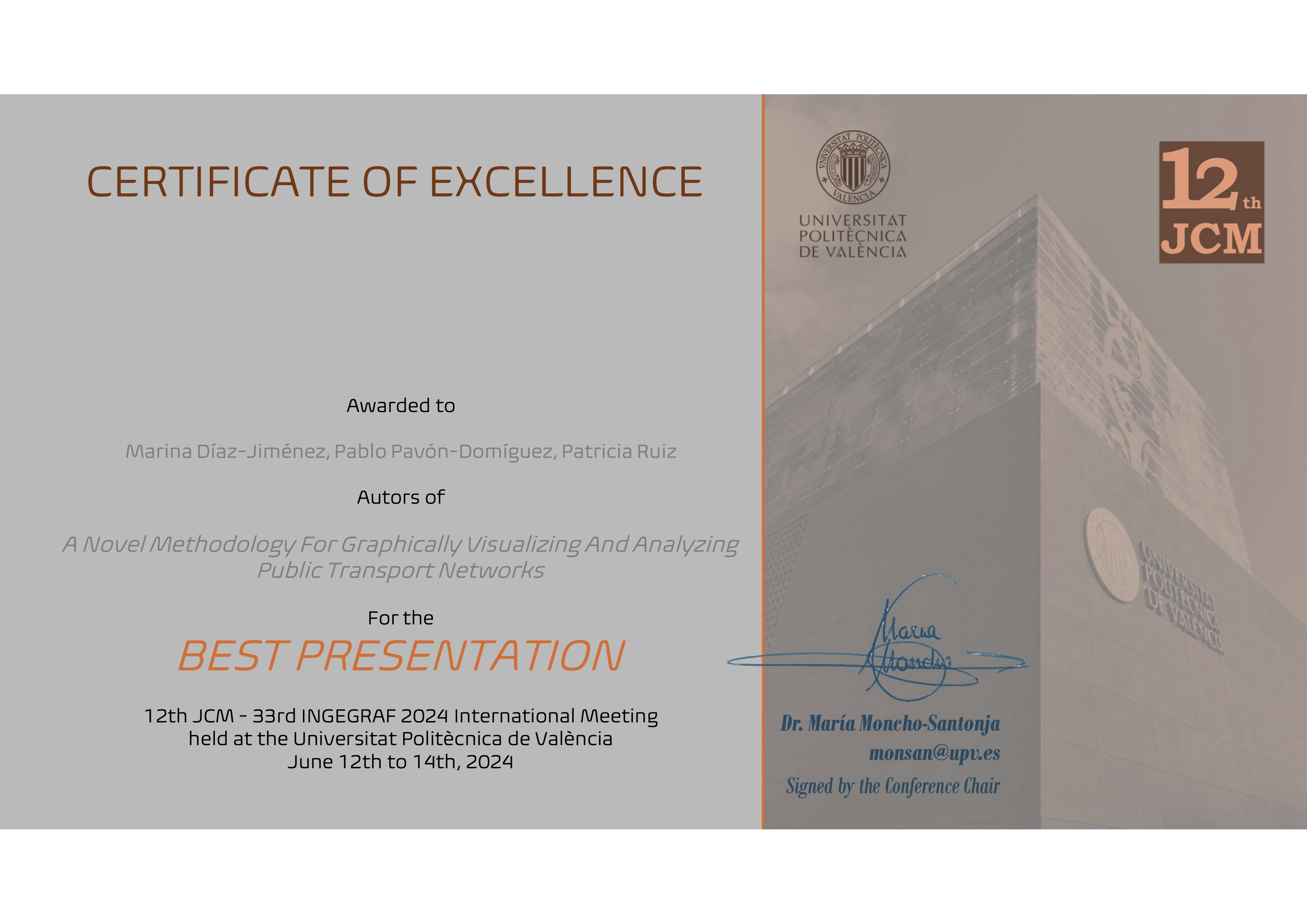 Best Paper Award in 33 International Conference INGEGRAF